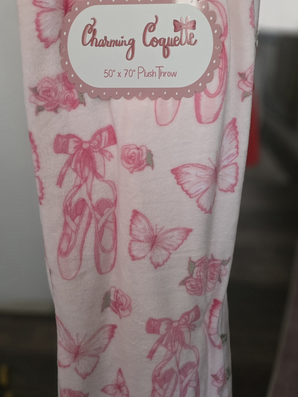 Charming Coquette Pink Ballet & Butterfly Plush Throw